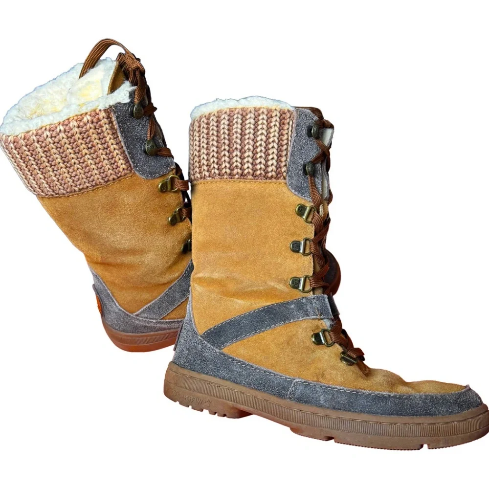 Bear Paw‎ Women's Size 7 Suede Leather Shearling Lamb Fur Winter Boots Mukluks